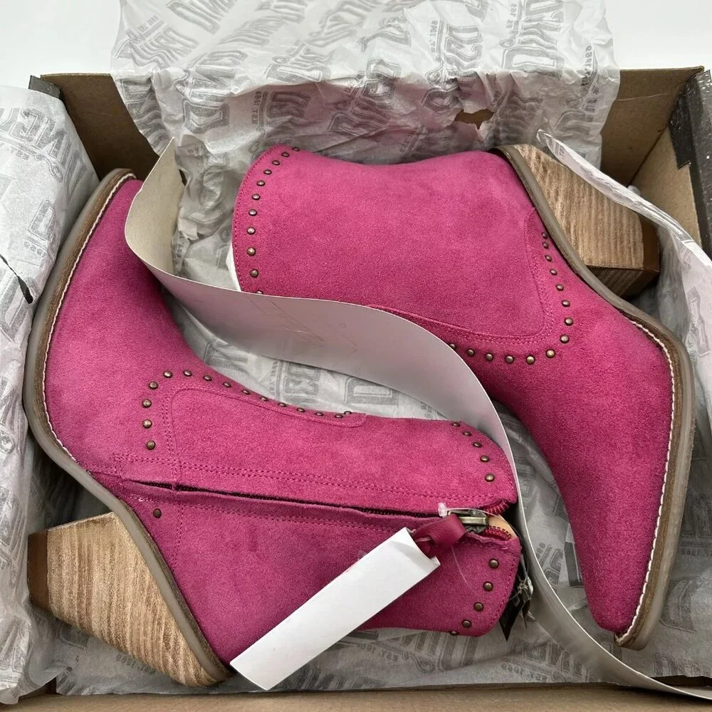 Dingo Classy N Sassy Women's Western Boot Size 8.5 Fuchsia Suede Upper Side Zip - Picture 10 of 13